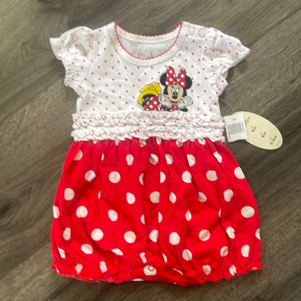 💜Disney Parks Original authentic baby infant size 6M onesie outfit Minnie Mouse